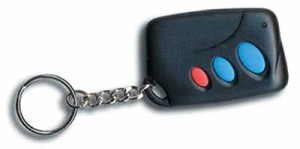 A key chain with a remote control attached to it.