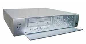 A silver dvd player with the remote control open.