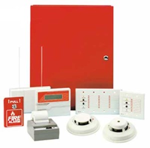 A red box with two smoke detectors and a card reader.